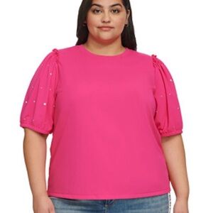 Karl Lagerfeld Women’s Pink Puff-Sleeve Knit Top